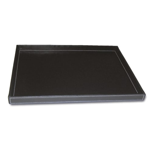 Stitched Rectangular Leatherette Tray, Black